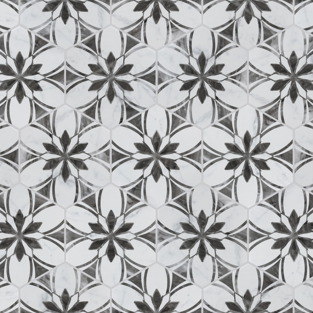 Classico Bardiglio Hex Dahlia Dark 7x8 Hexagon Porcelain Floor and Wall Digital Pattern