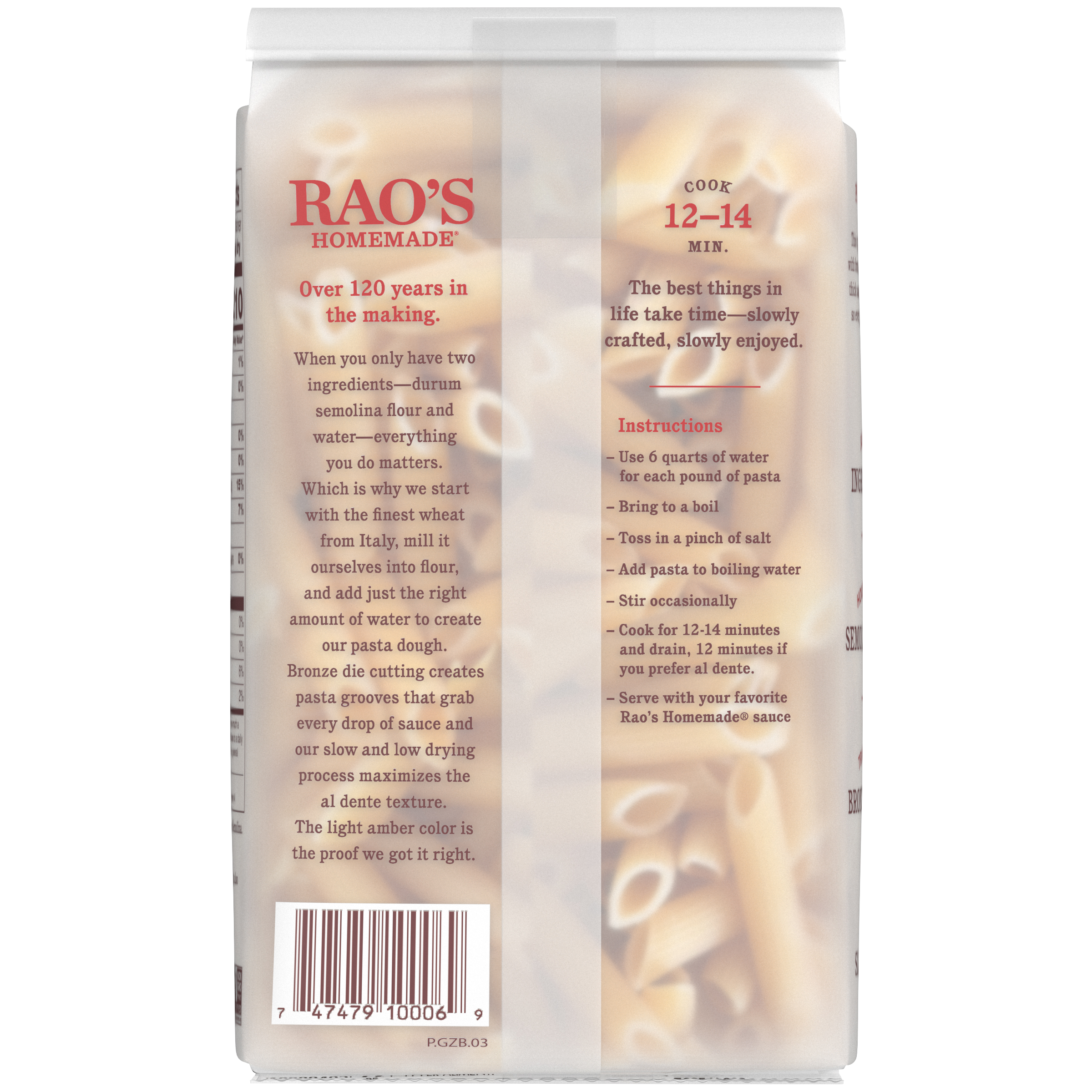 Penne Rigate Pasta, 16 oz - Back Image