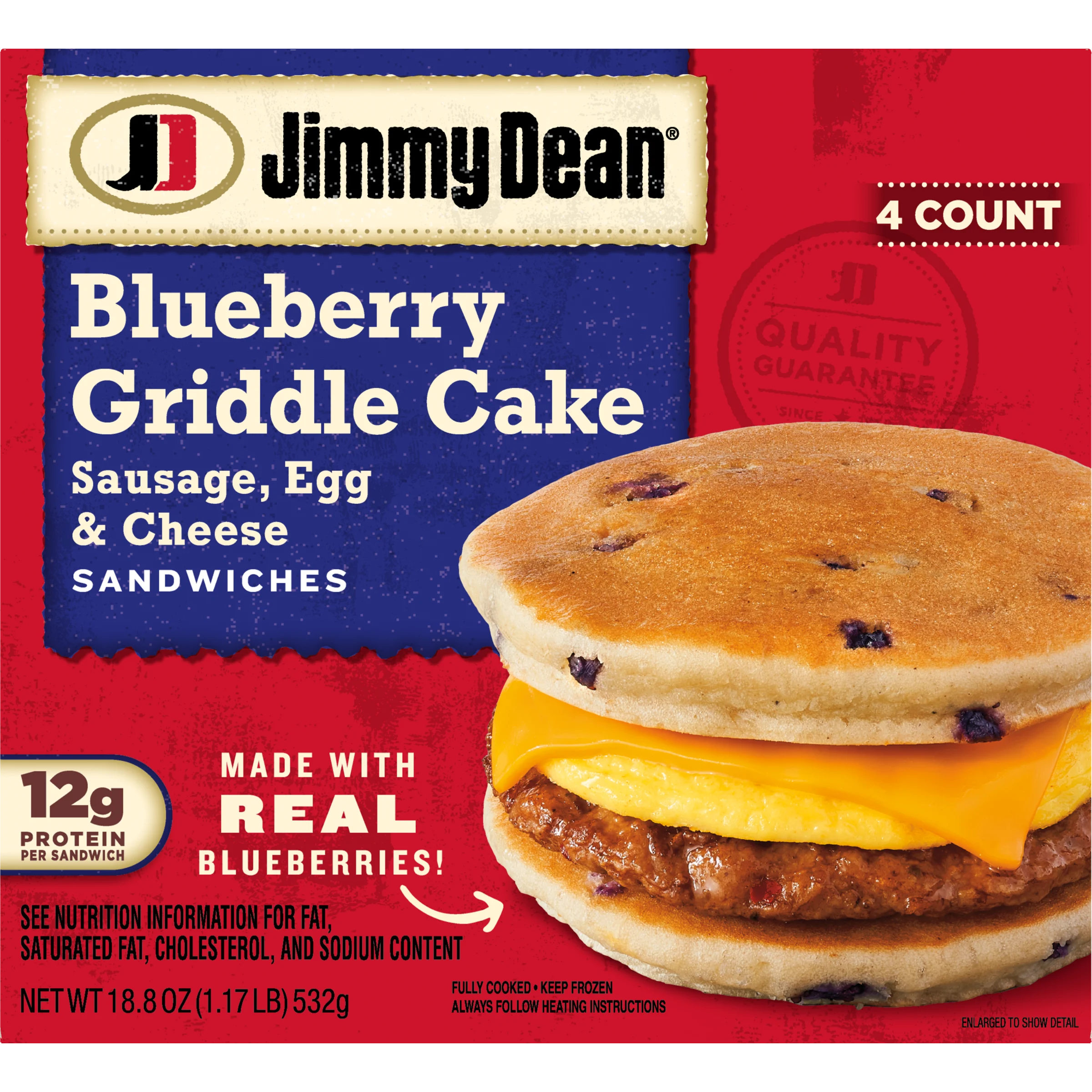 Sausage, Egg and Cheese Blueberry Griddle Cake Sandwiches