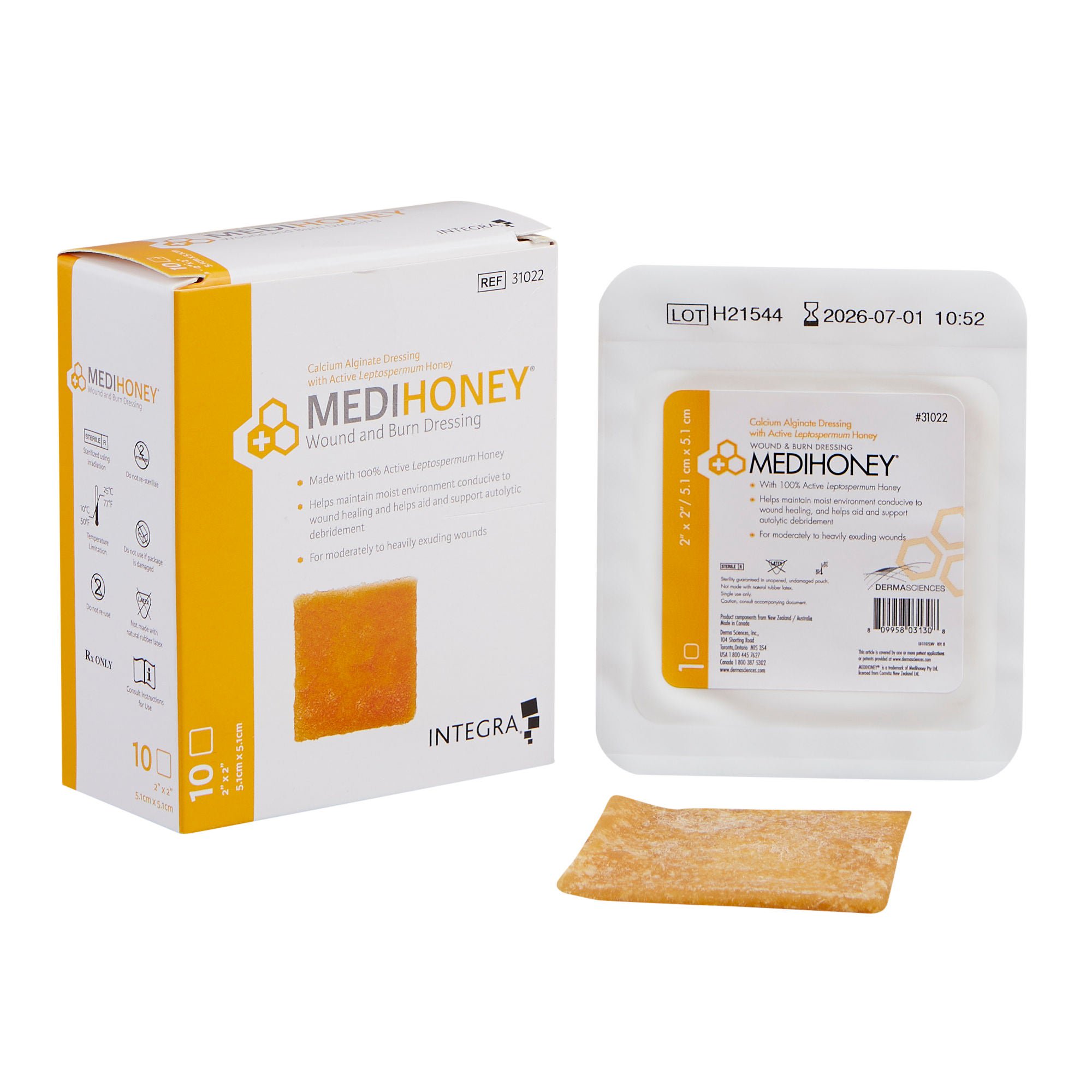 Medihoney® Calcium Alginate Dressing, 2 x 2 inch