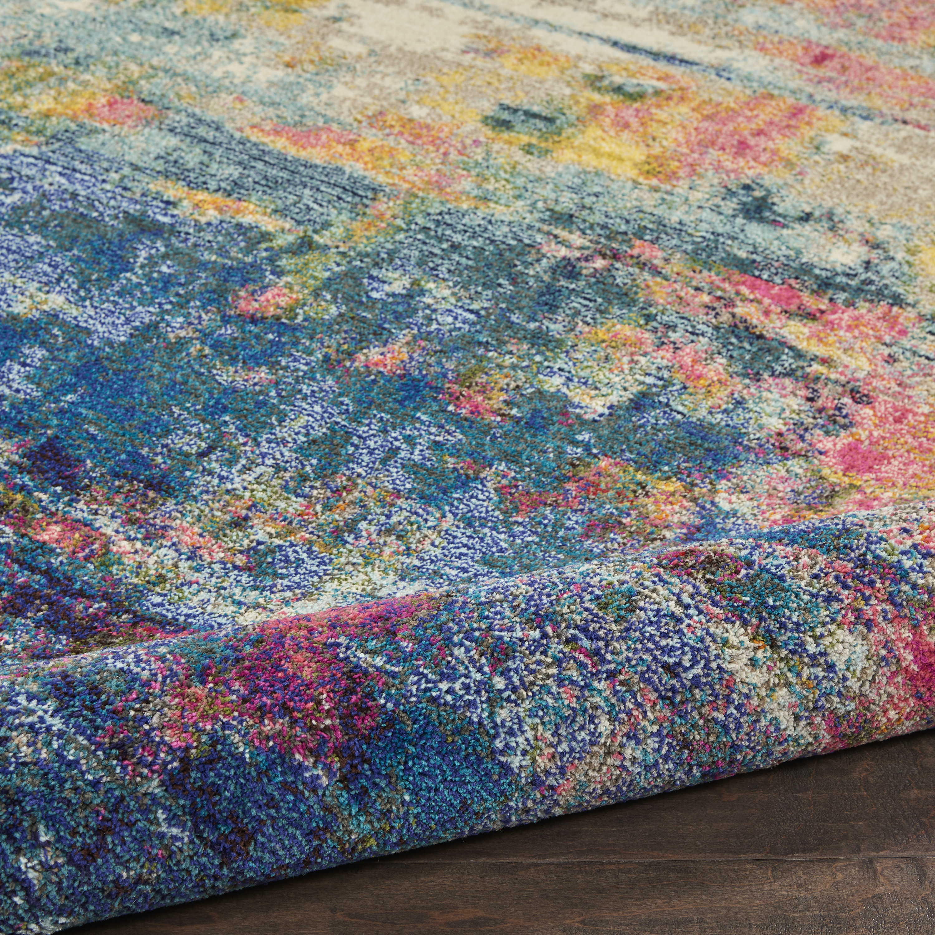 Nourison Celestial 7’10” x Round Blue Yellow Modern & Contemporary Indoor Rug