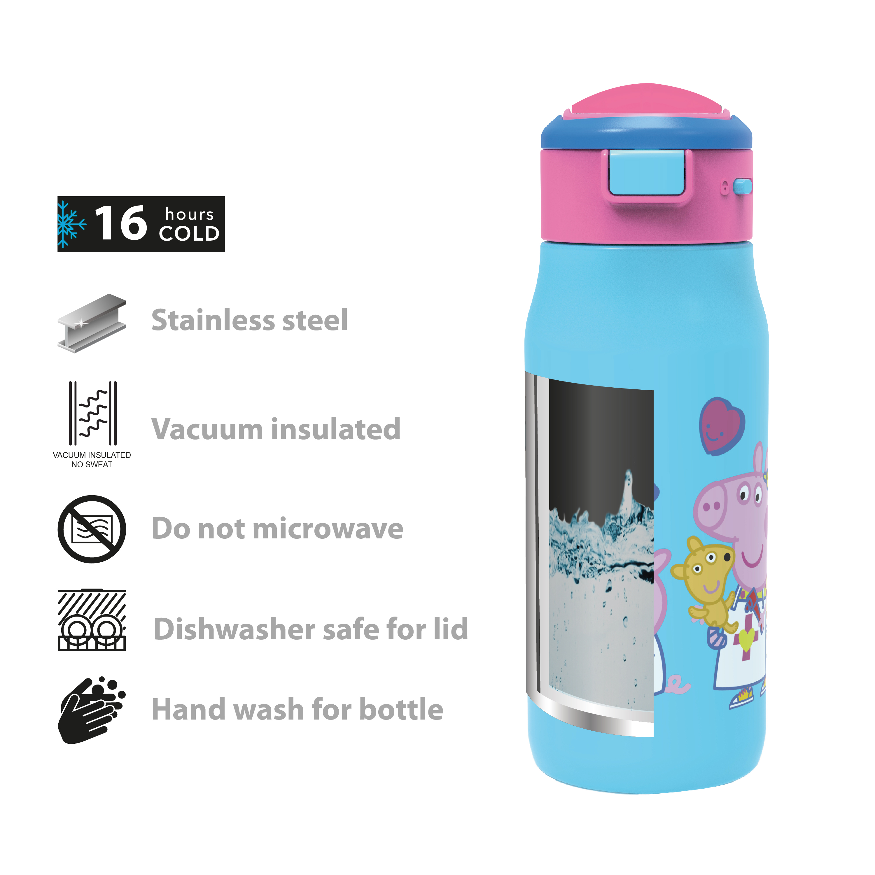 Peppa Pig 13.5 ounce Mesa Double Wall Insulated Stainless Steel Water Bottle, Peppa and Friends slideshow image 9