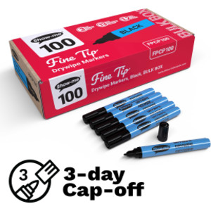 Fine Tip Slim Barrel Dry Erase Markers, Black, Classbox of 100