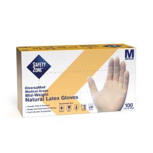 Hillyard, Safety Zone®, Medical Grade Gloves, Latex, 4.5 mil, Powder Free, M, Natural