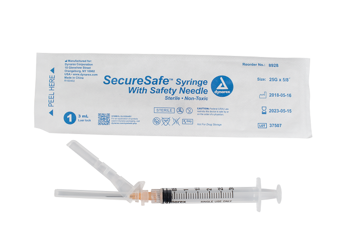 SecureSafe™ Syringe with Safety Needle - 3cc - 25G, 5/8