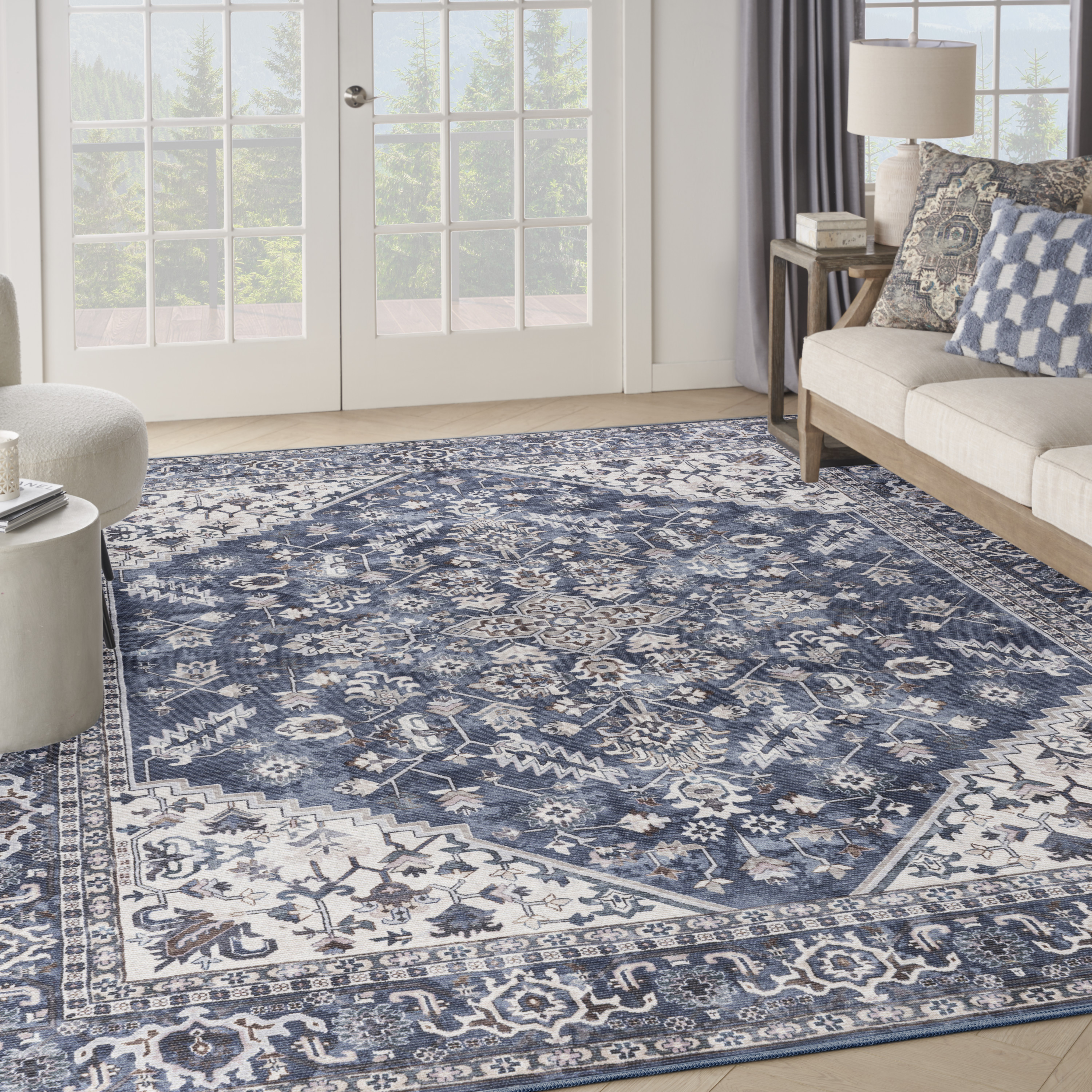 Nourison New Concept Washables 9'2" x 12' Navy Ivory Vintage Indoor Rug