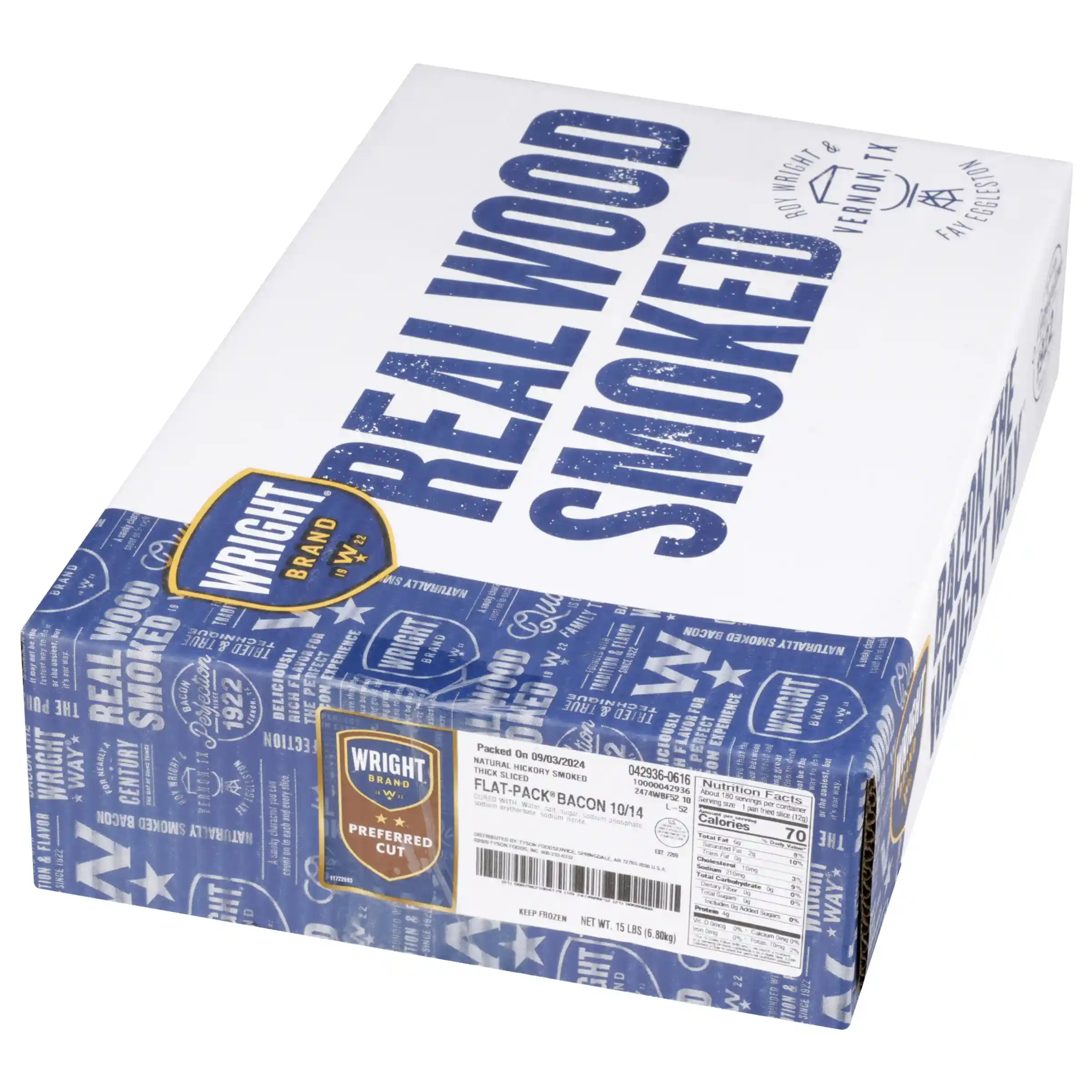 Wright® Brand Naturally Smoked Thick Sliced Bacon, Flat-Pack®, 10-14 Slices per Pound, Frozen_image_5