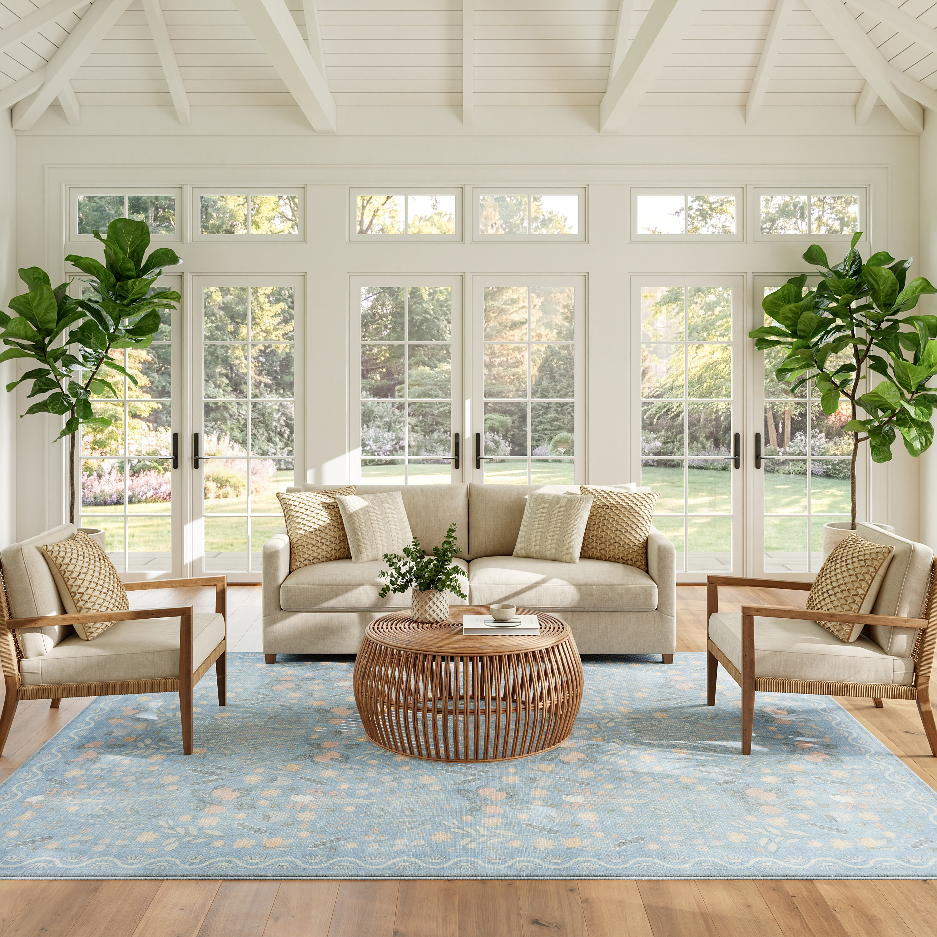 Nourison Botanical Washables 5' x 7' Light Blue Multicolor Modern Indoor Rug