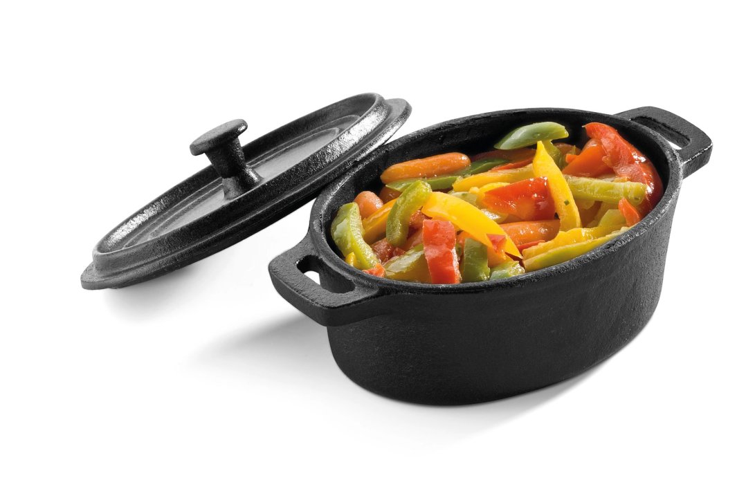 Mini cacerola ovalada 12,5 x 9,3 cm hierro fundido con tapa