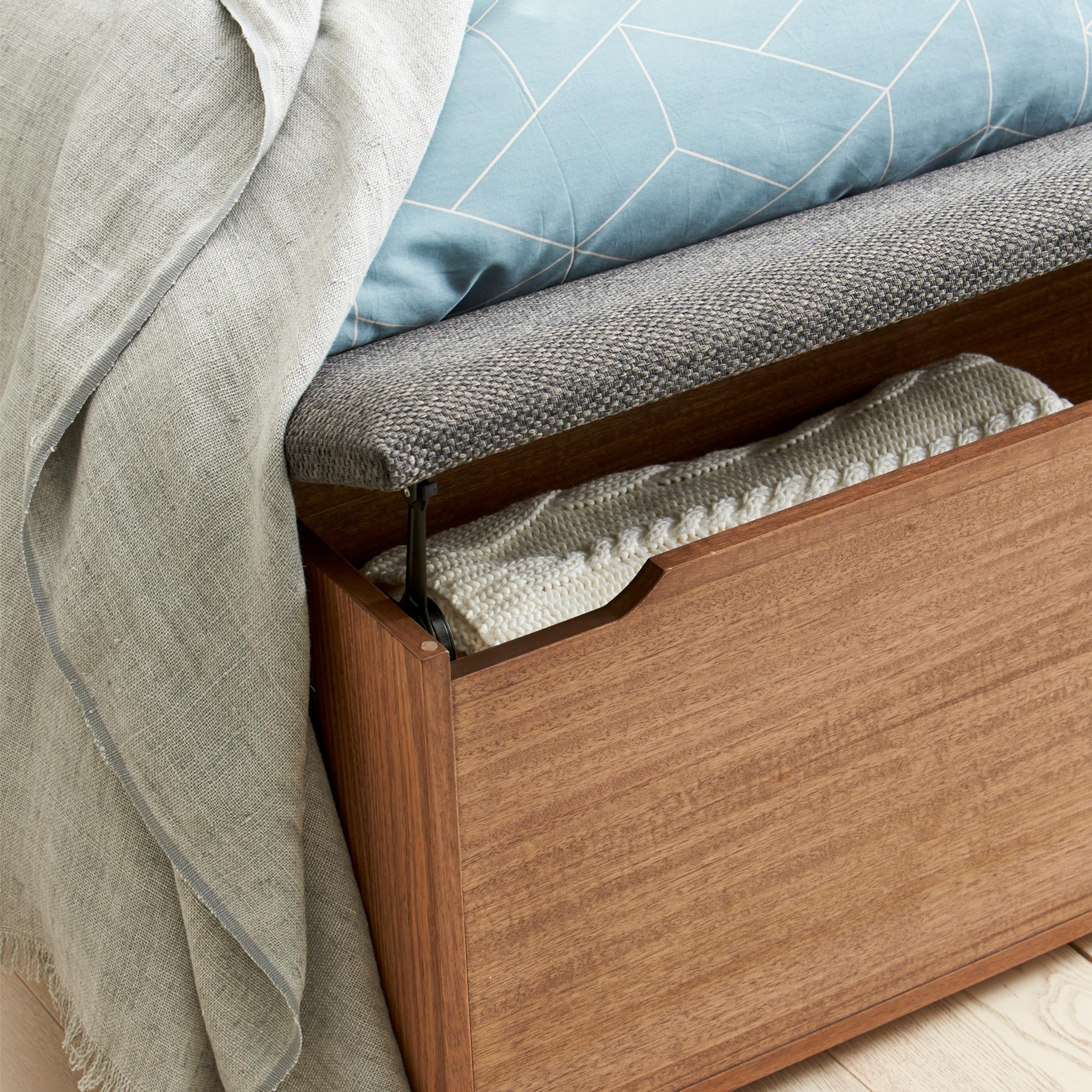 Detail image of the  Lincoln Bed Frame, W/ Upholstered Headboard & Storage Foot Box Base, Latte-Warwick Checkmate Slate from Forty Winks