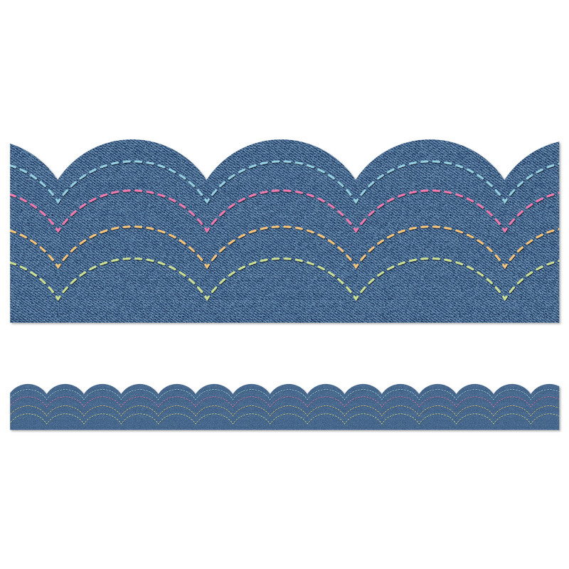 Crafty and Cool Denim Scalloped Bulletin Board Borders, 39 Feet