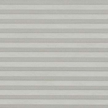 Light-gray pleated cellular blinds, lowered and fully closed, diffusing soft daylight; covering a window in a neutral, evenly lit interior with no outside view visible.