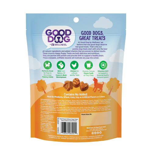 Good Dog Happy Puppy Crunchy Treats Chicken & Carrots back packaging