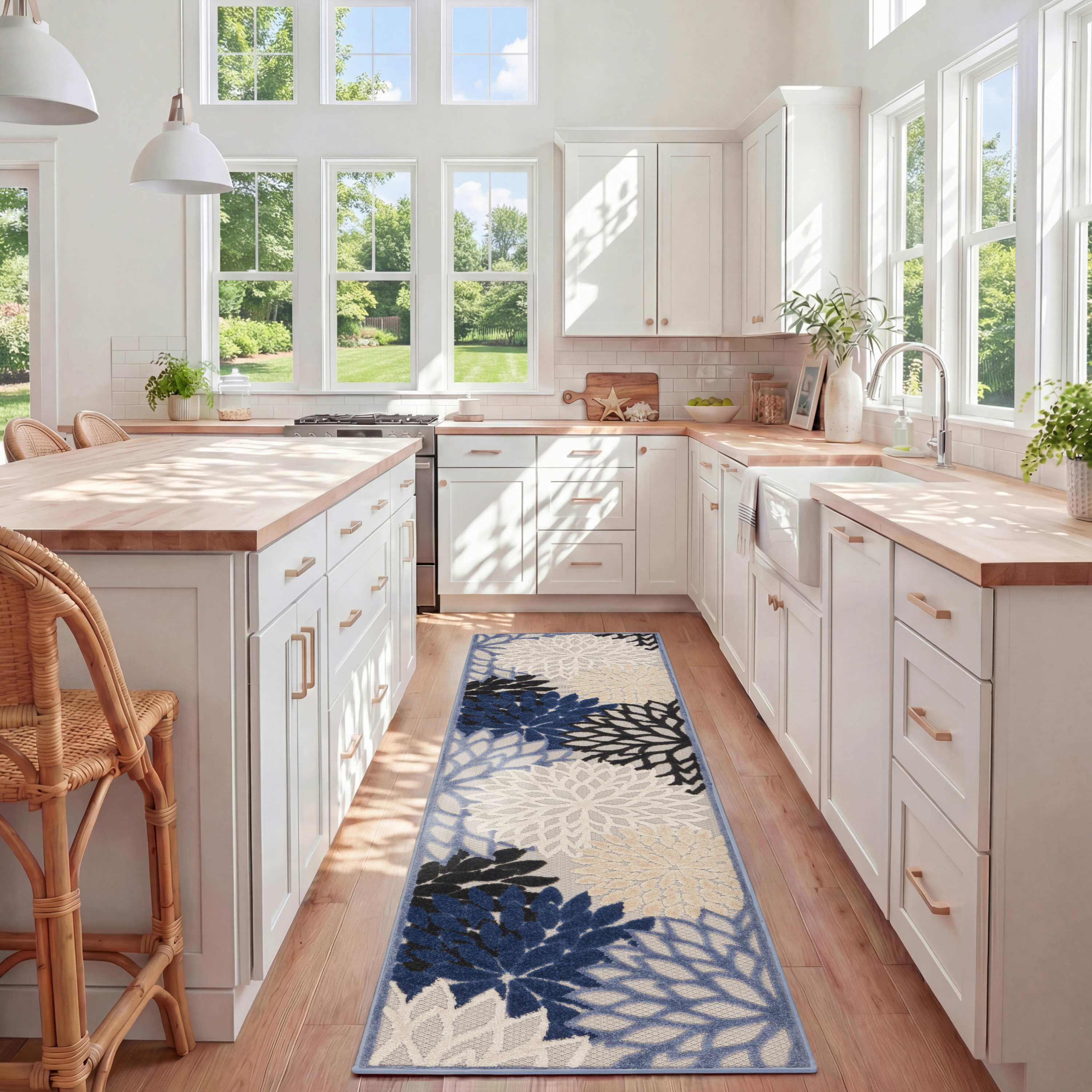 Nourison Aloha 2'3" x 12' Blue Multicolor Tropical Rug