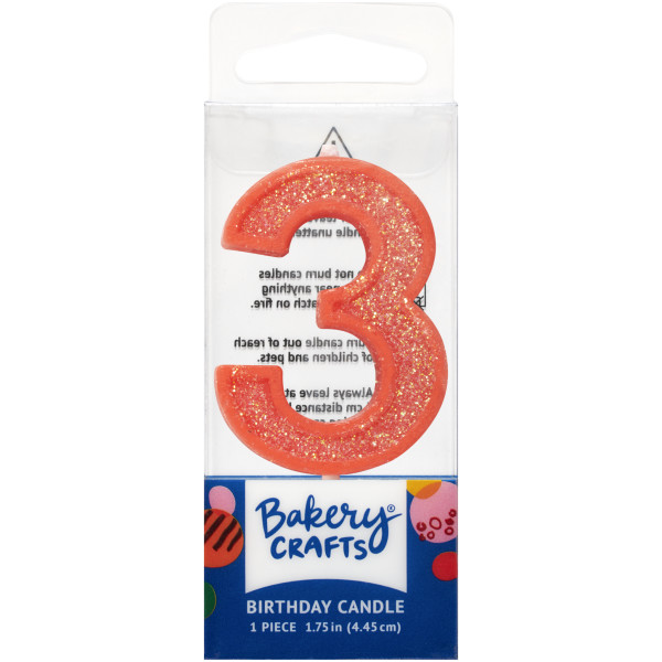 3 Mini Orange Glitter Numeral Candles