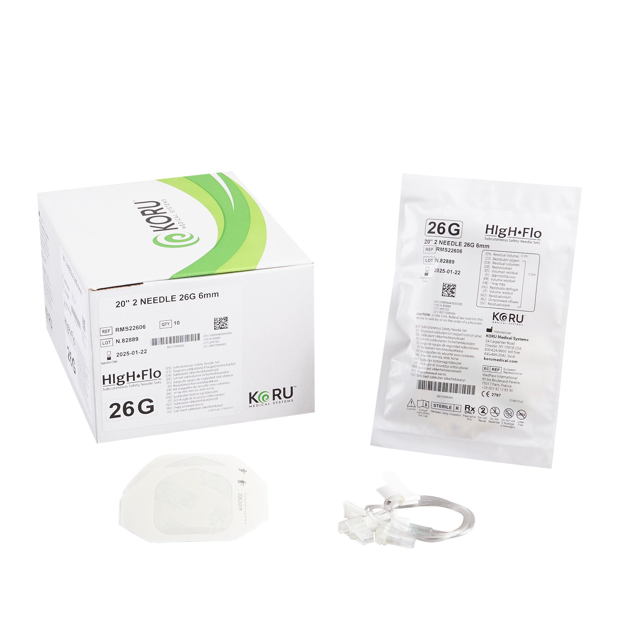 KORU Medical Systems NEEDLE SET, SAFETY HIGH FLO 2SET 26GX6MM (10/BX)