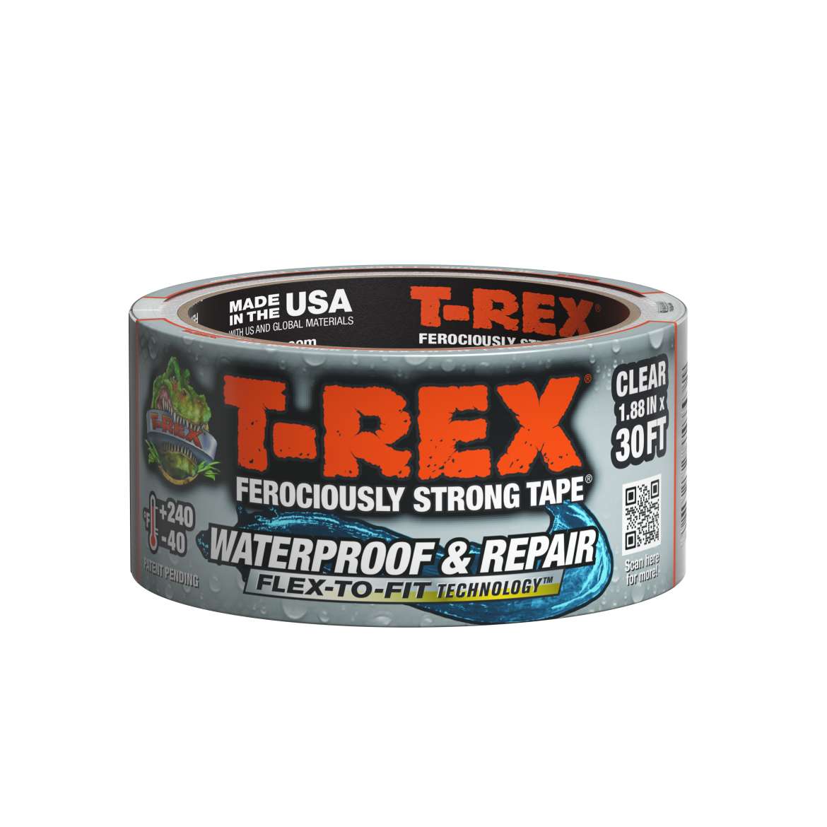 T-Rex® Ferociously Strong® Waterproof and Repair Tape – Clear, 1.88 in. x 10 yd.