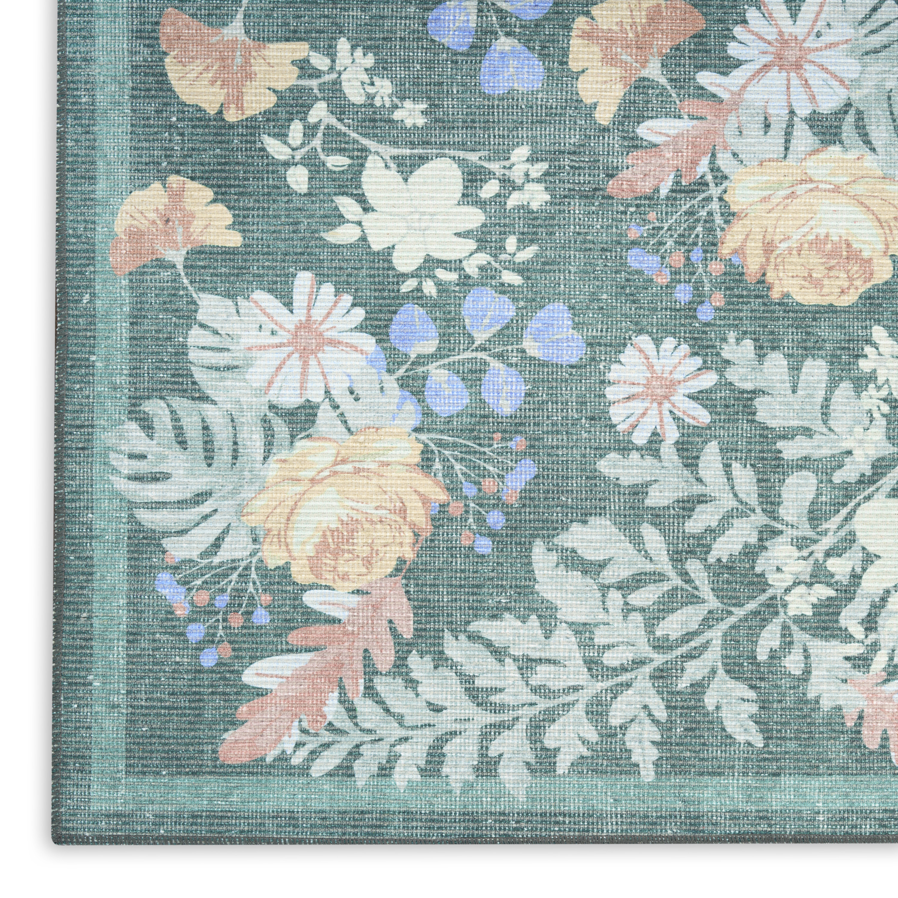 Nourison Botanical Washables 5' x 7' Green Multicolor Farmhouse Indoor Rug
