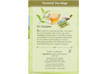 Ingredient panel of Charleston Tea Green Tea Box