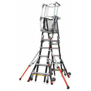 Compact Cage Enclosed Platform Ladder, Fiberglass, Model Adjustable 6-10 ft., Type IAA-375 lbs. Rated
