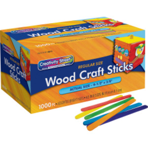 Regular Craft Sticks, Bright Hues Assorted, 4-1/2" x 3/8", 1000 Pieces