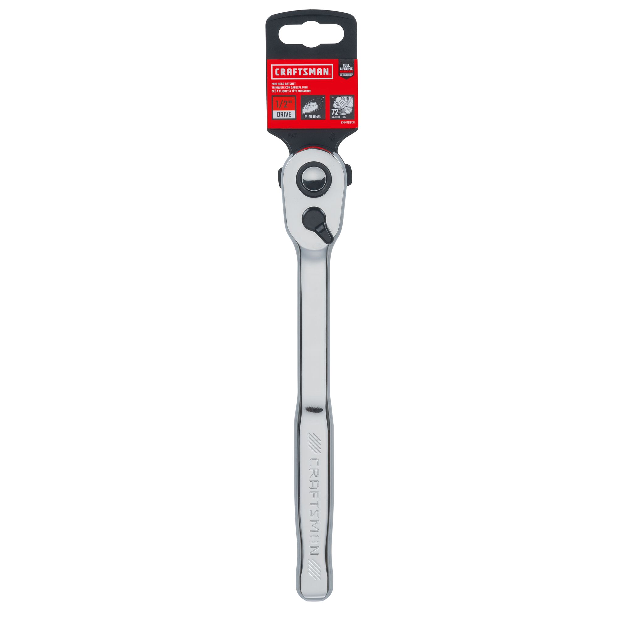 72 tooth half inch drive quick release standard ratchet with packaging tag.