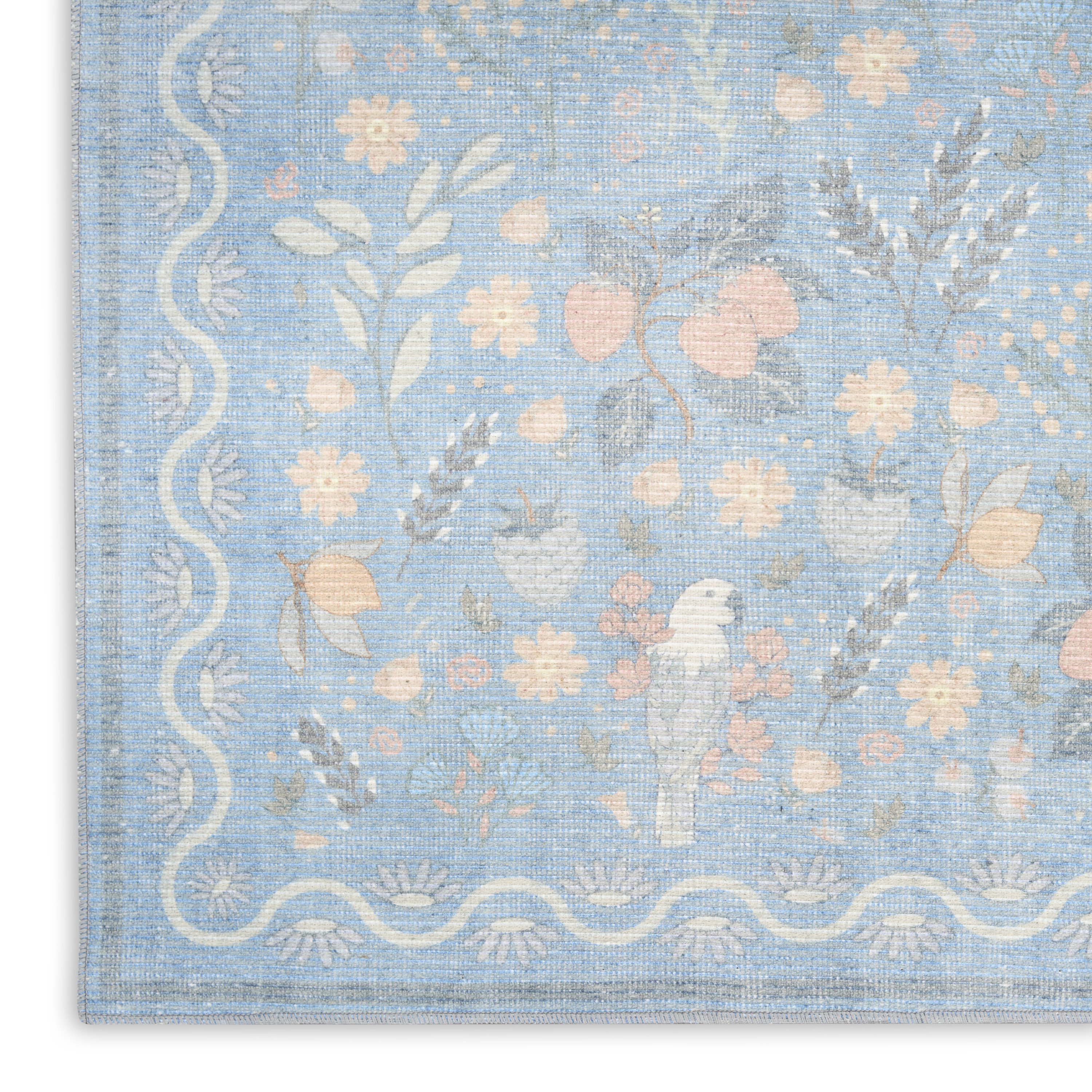 Nourison Botanical Washables 4' x 6' Light Blue Multicolor Modern Indoor Rug