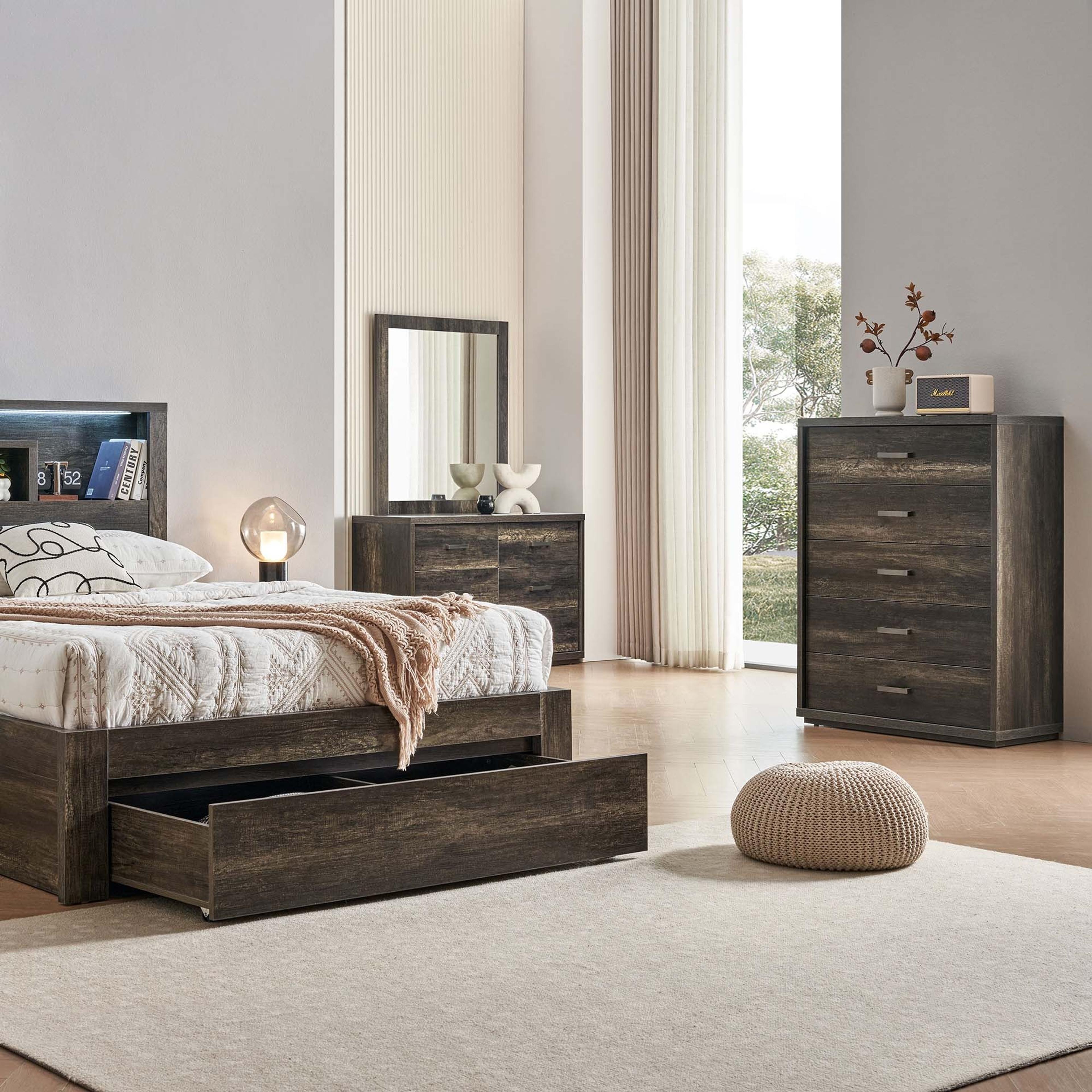 Lifestyle image of the Bellevue Tallboy (5 Drawer), Charcoal from Forty Winks