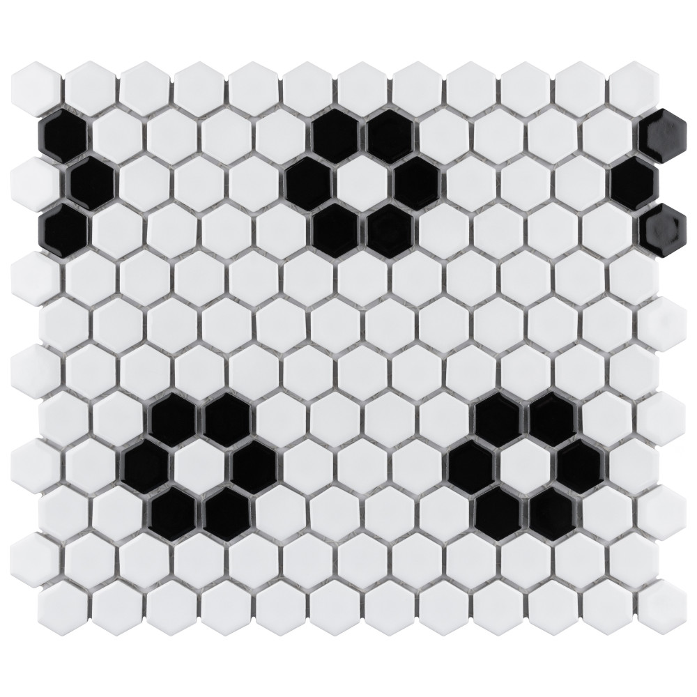 Metro 1″ Hex Glossy White w/Flower 10-1/4 in. x 11-7/8 in. Porcelain Mosaic Tile