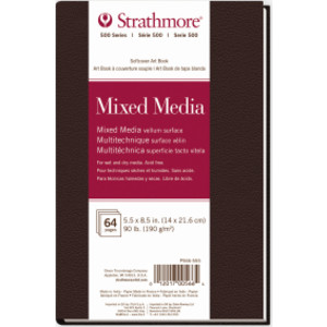 500 Series Mixed Media Paper Art Book, Matte Brown Soft Cover Binding, 32 Sheets, Natural White, 5.5x8.5 inch