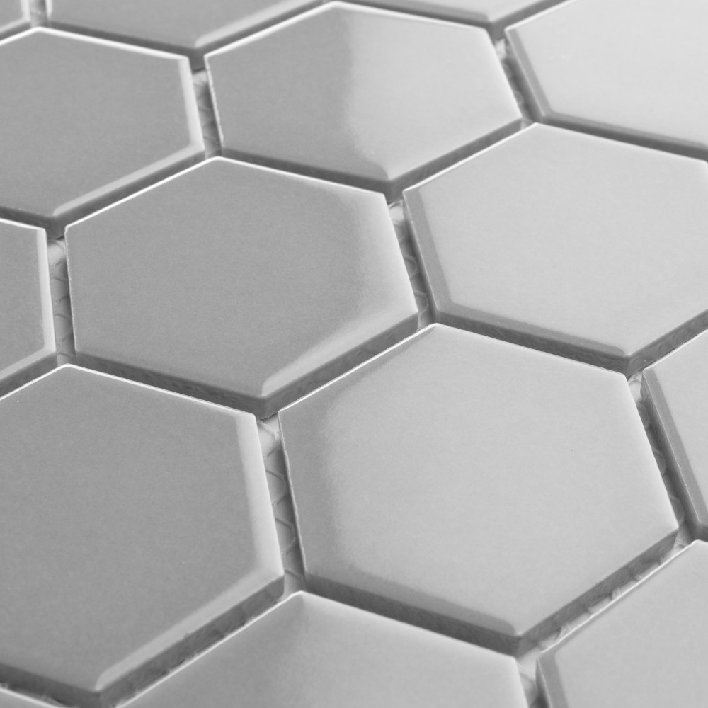 Metro 2″ Hex Glossy Light Grey 11-1/8 in. x 12-5/8 in. Porcelain Mosaic Tile