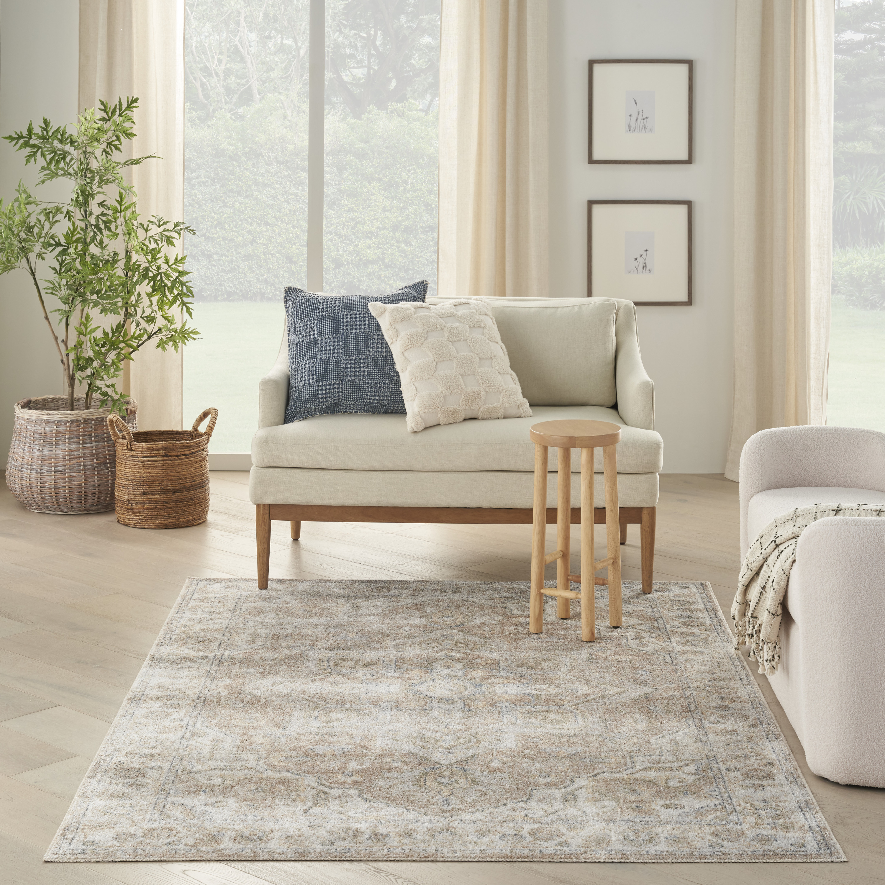 Nourison Astra Machine Washable 6'7" x 9' Beige Vintage Indoor Rug