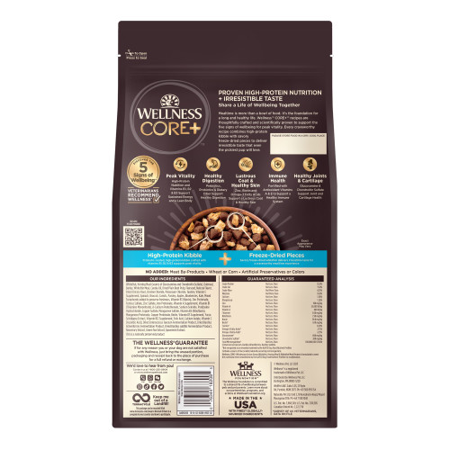 Wellness CORE+ Wholesome Grains Ocean Whitefish, Herring Meal & Salmon Meal back packaging