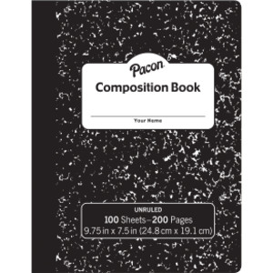 Composition Book, Black Marble, Unruled 9-3/4" x 7-1/2", 100 Sheets