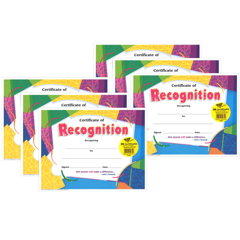 Certificate of Recognition Colorful Classics Certificates, 30 Per Pack, 6 Packs