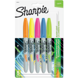 Neon Permanent Markers, Fine Point, Assorted, 5 Count