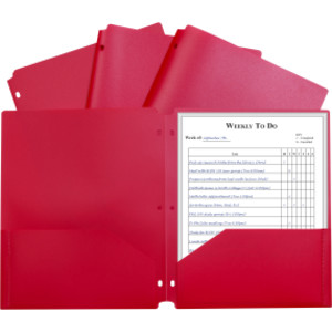 Two-Pocket Heavyweight Poly Portfolio Folder with Three-Hole Punch, Red, Each