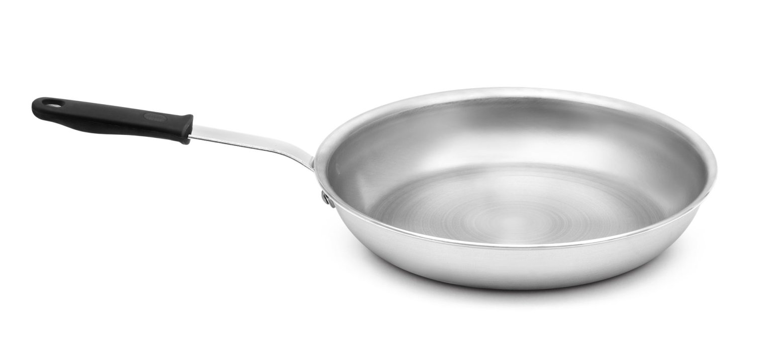 14-inch Wear-Ever® rivetless fry pan with natural finish and silicone handle