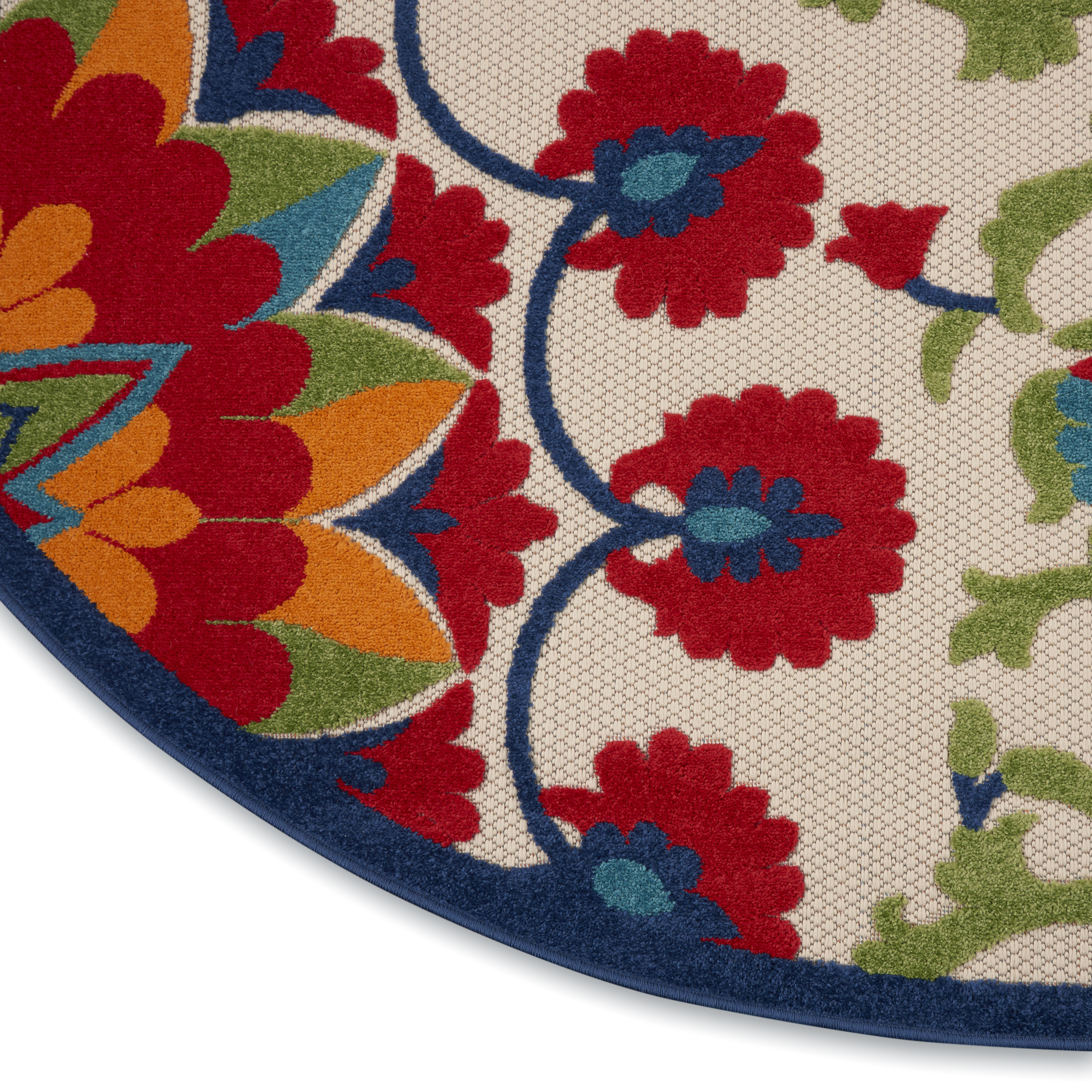 Nourison Aloha 7'10" x Round Red Multicolor Transitional Rug