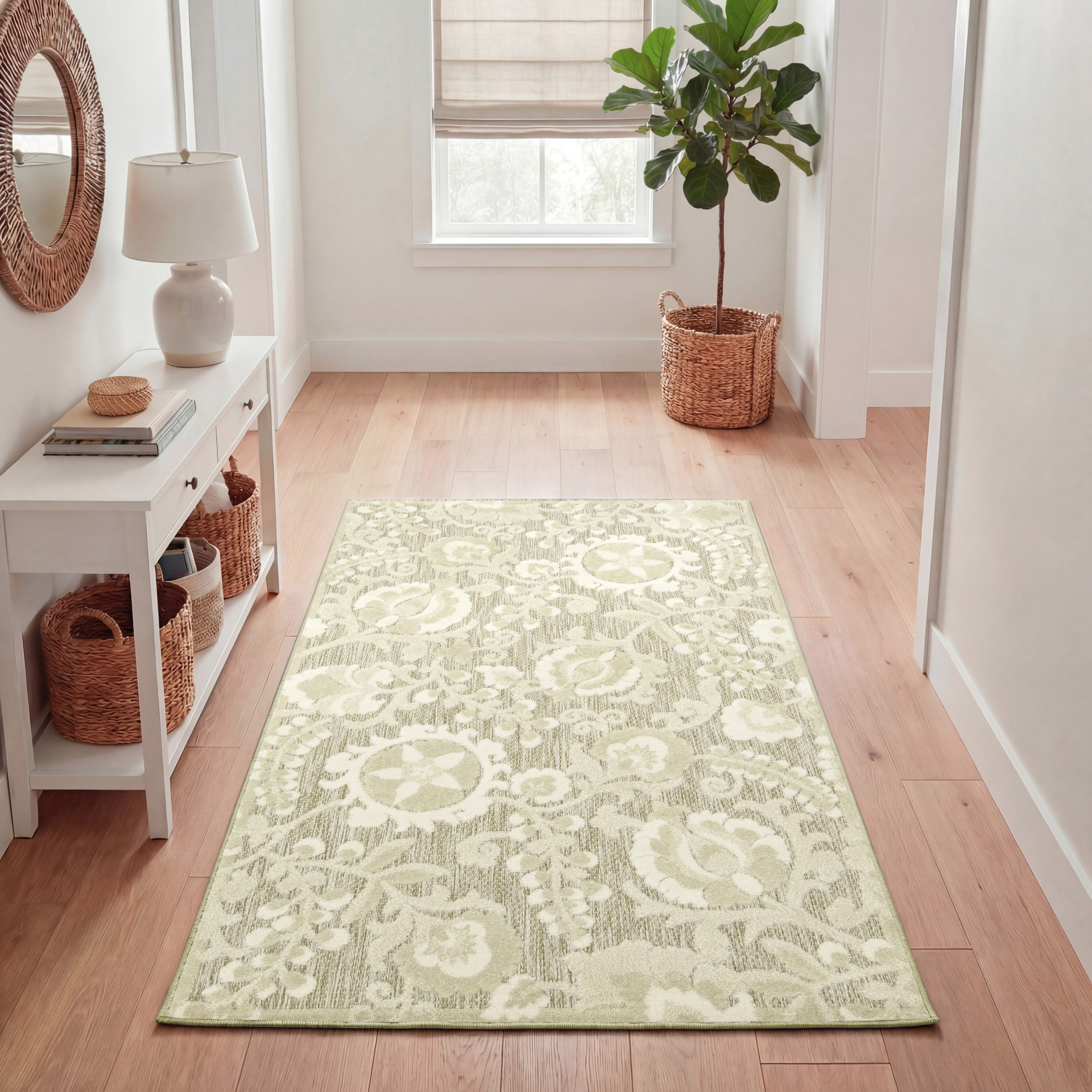 Nourison Aloha 2'8" x 4' Ivory Sage Farmhouse Rug