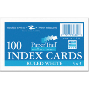 Index Cards, 3" x 5", Ruled, Pack of 100