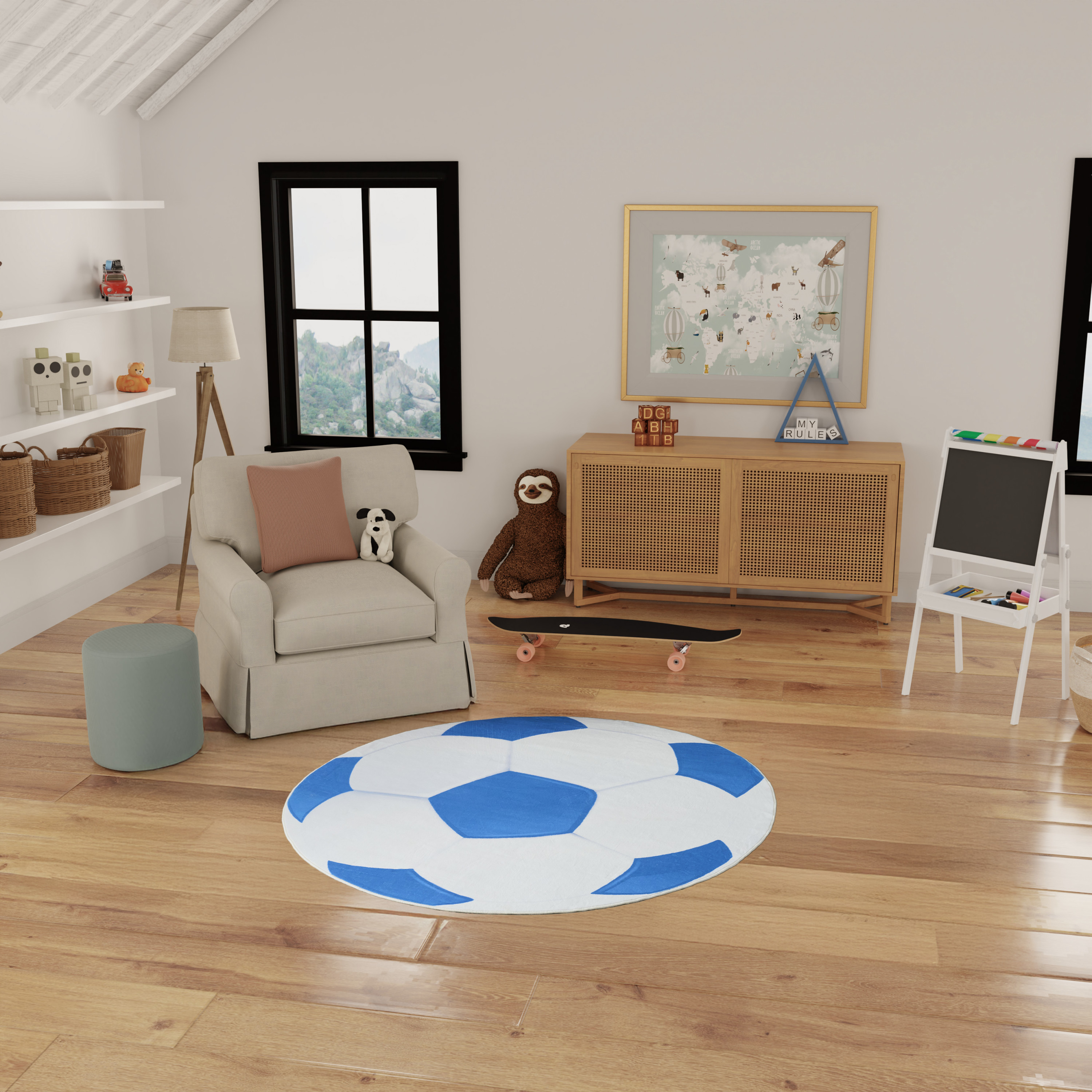 Nourison Imagination 5' x Round Blue Kids Indoor Rug