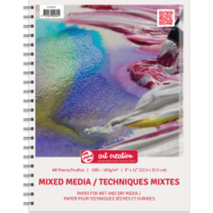 Mixed Media Paper Pad, Spiral Bound, 98lbs, 9" x 12", 40 Sheets