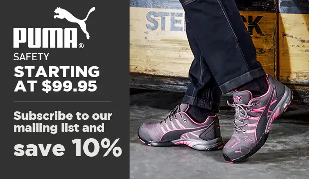 Shop Puma Safety footwear starting at $99.97 save 10% when you sign up for our email list.