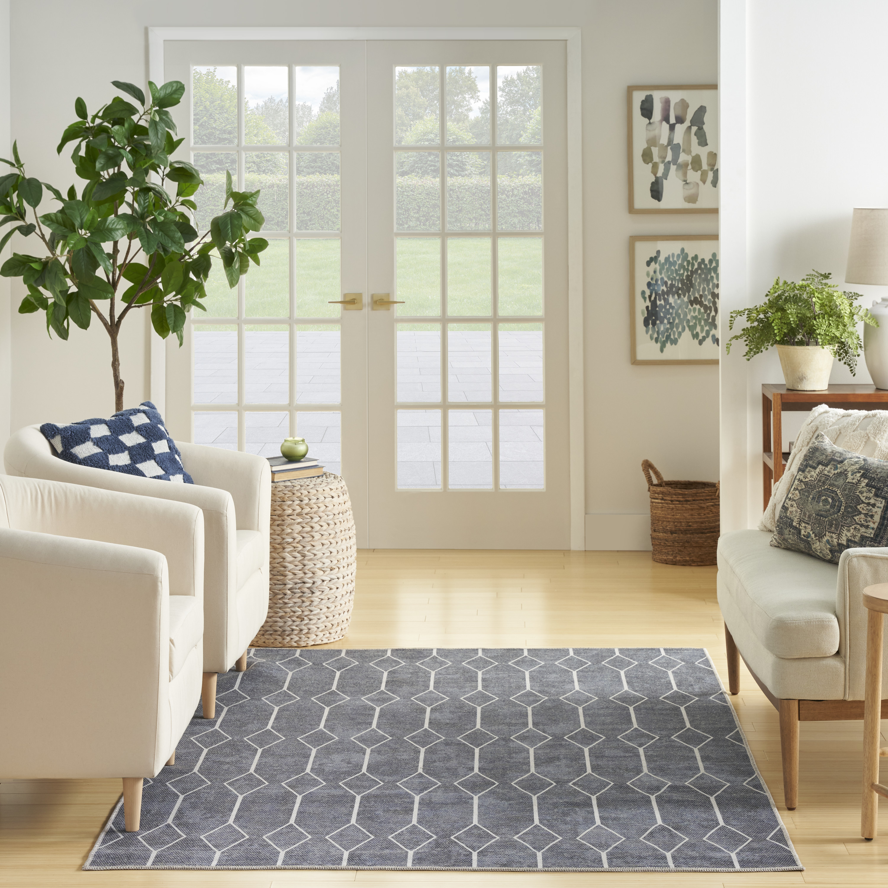 Nourison New Concept Washables 4' x 6' Navy Modern Indoor Rug