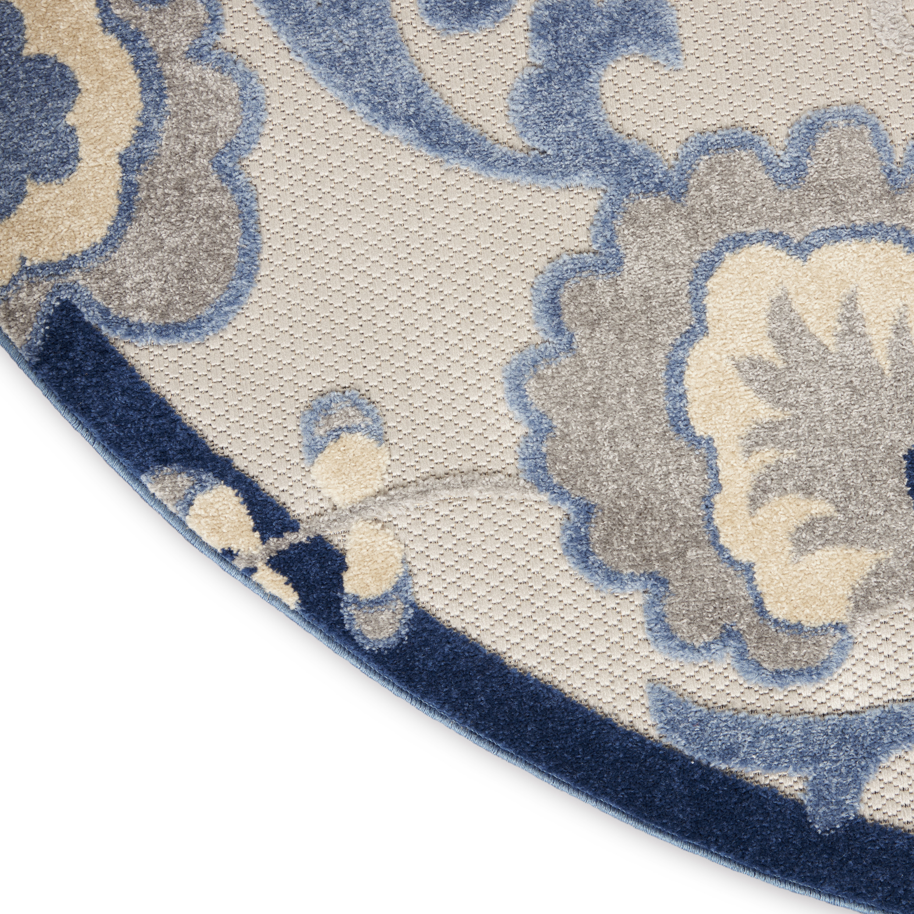 Nourison Aloha 5'3" x Round Blue Grey Farmhouse Rug