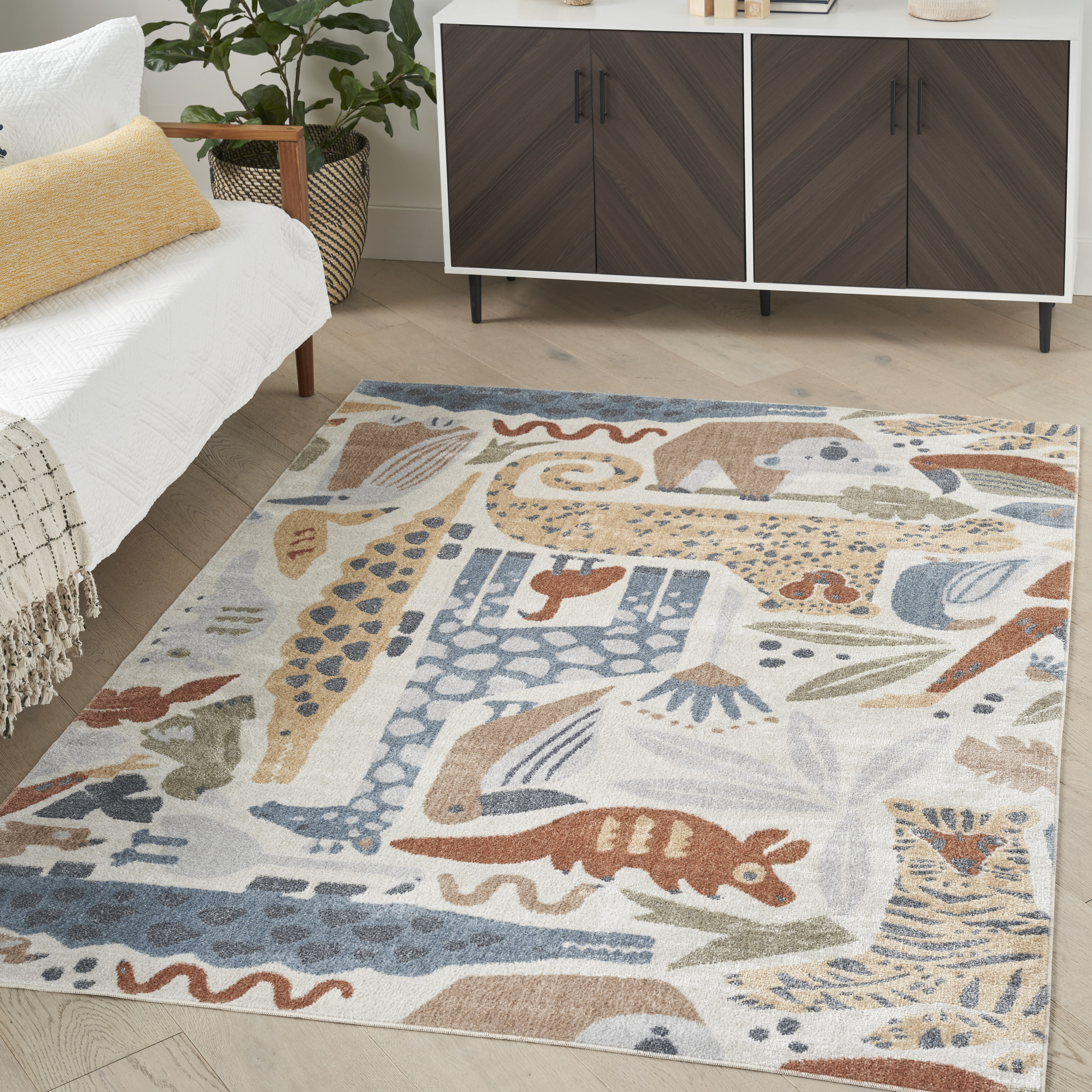 Nourison Astra Machine Washable 5'3" x 7' Ivory Kids Indoor Rug