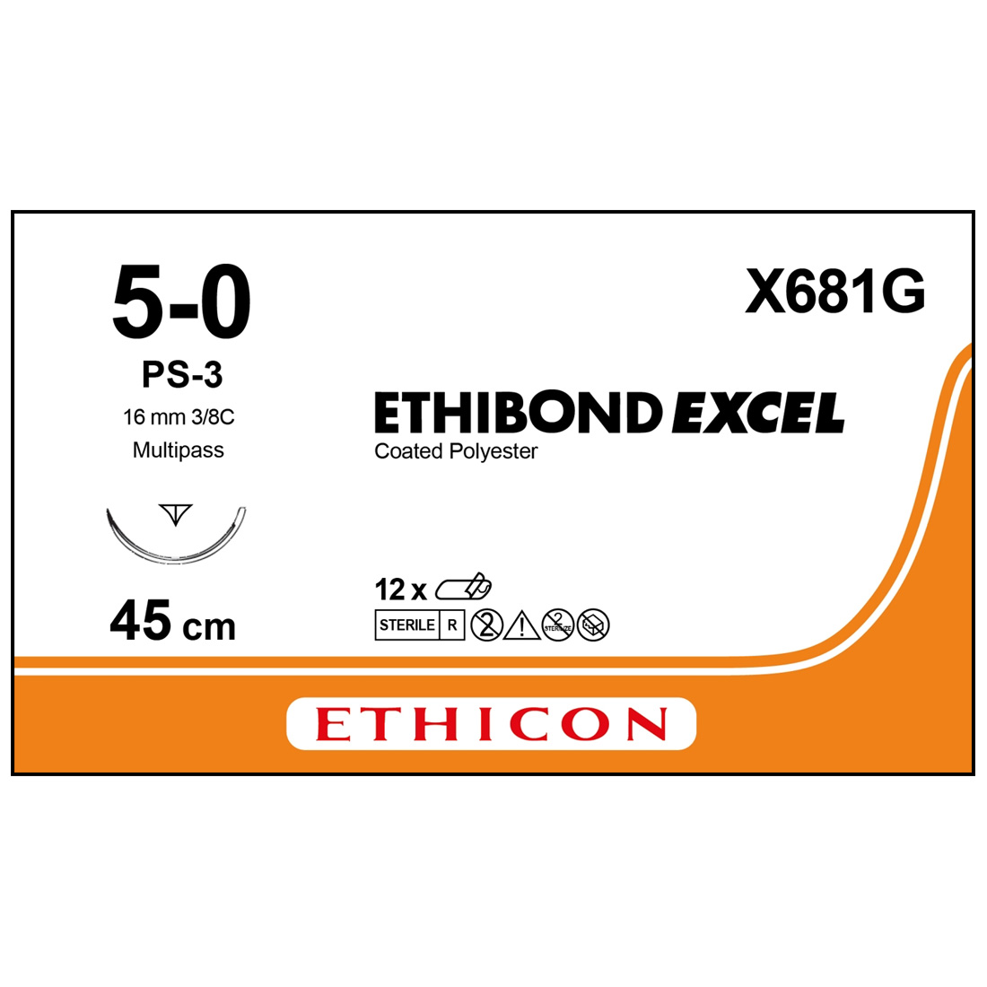 ETHIBOND EXCEL® Polyester Green Braided Sutures, 5-0, PS-3, Precision Point-Reverse Cutting, 18" - 12/Box