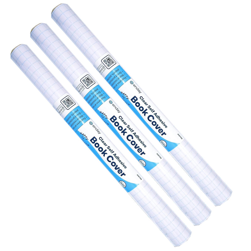 Clear Self-Adhesive Book Cover Rolls, 17.5 in x 3 yd, 3 Rolls