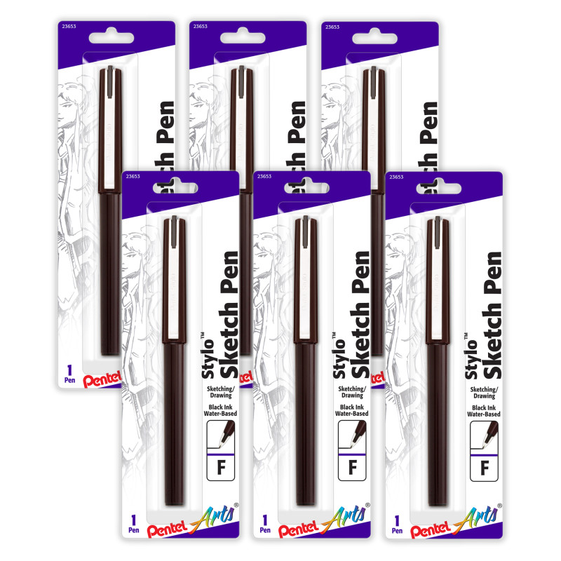 Stylo Sketch Pen, Fine Tip, Black Ink, Pack of 6
